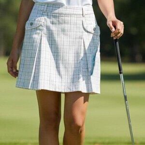 Izod XFG Skort size 16 White Pink Plaid Pleated Athletic Tennis Golf